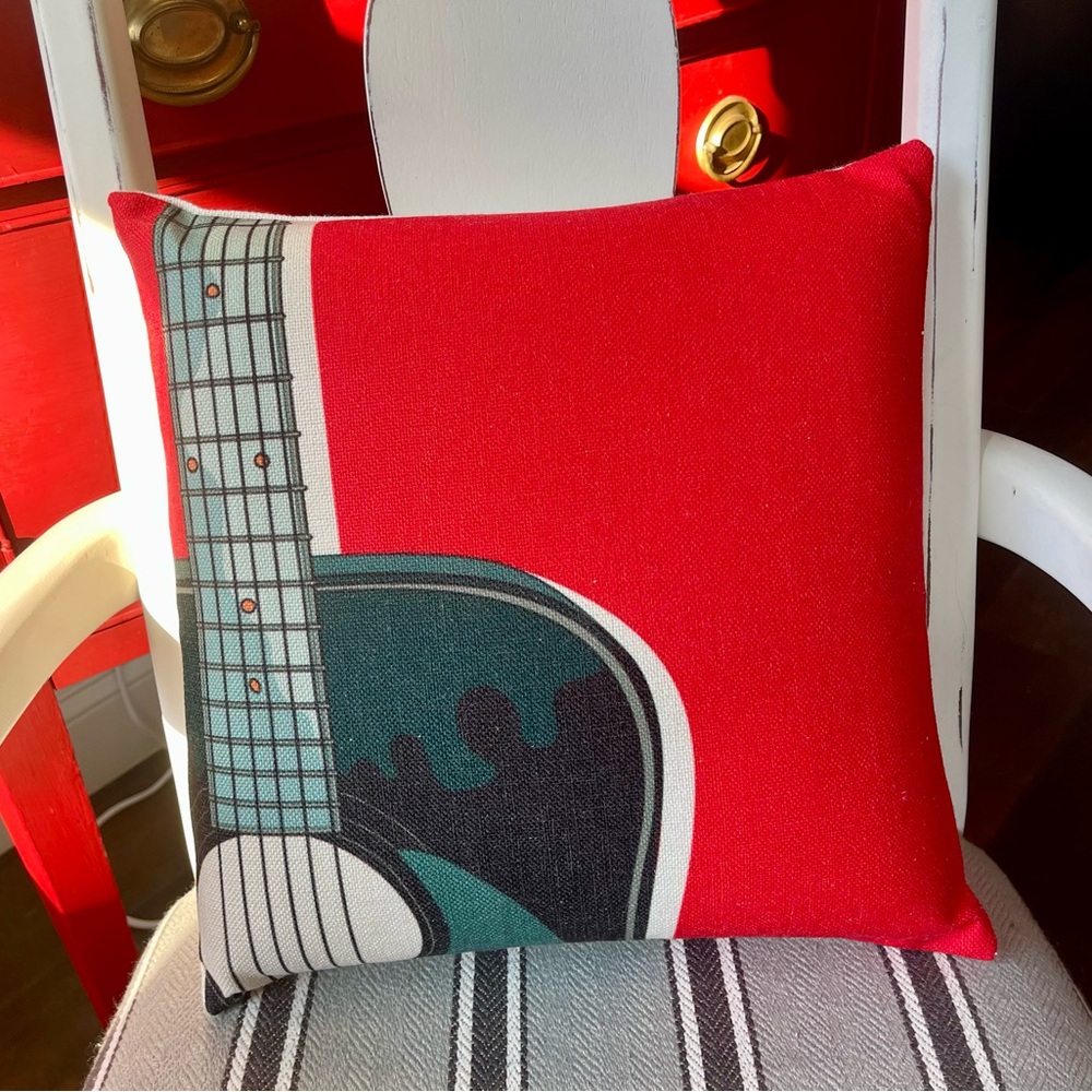 Magic Red and Black Guitar Accent Pillow